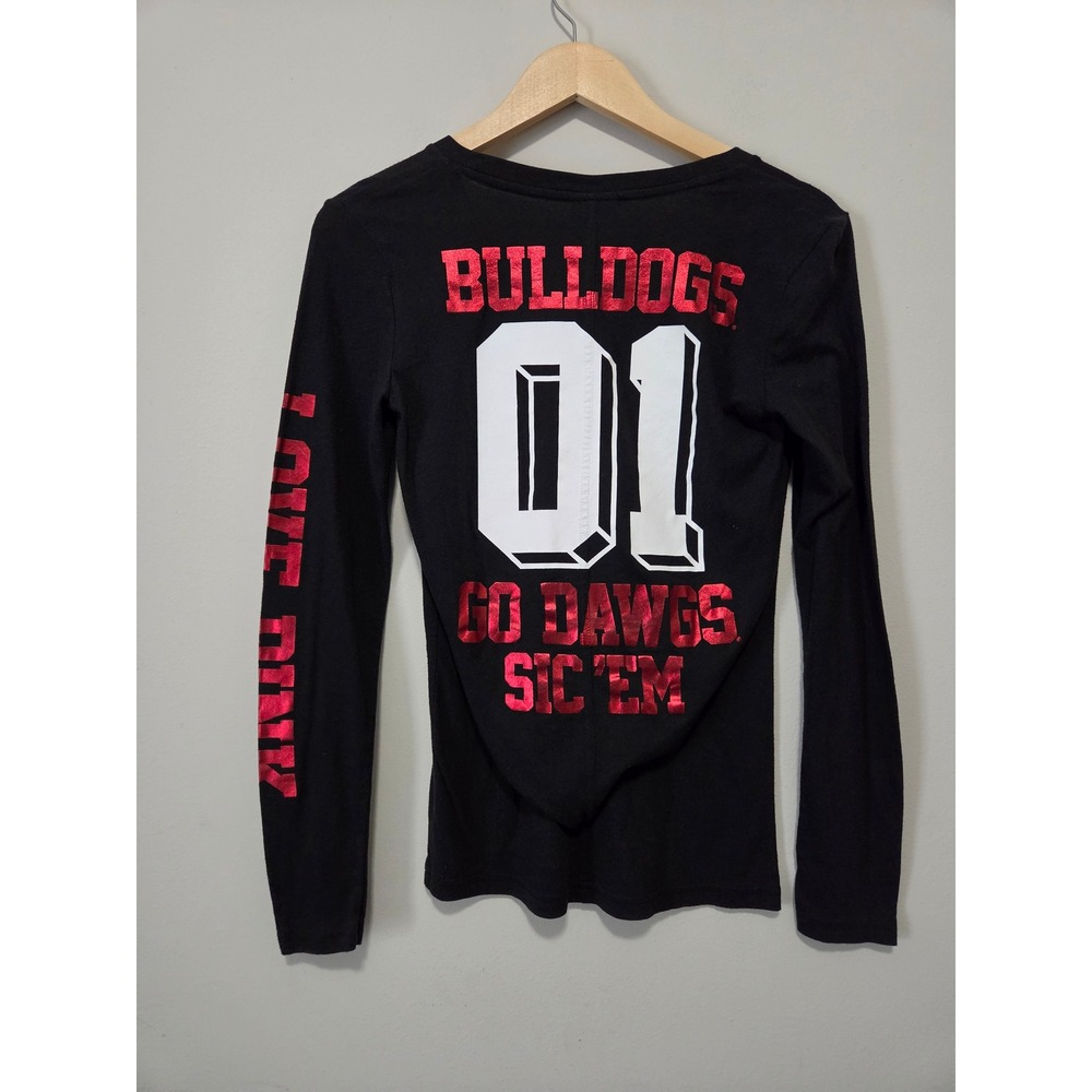 Pink Victoria's Secret Georgia Bulldogs Long Sleeve V-Neck T-Shirt Black Small - Picture 4 of 6